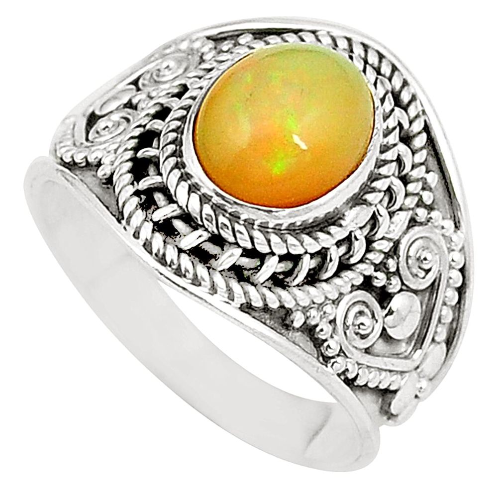 Natural multi color ethiopian opal 925 silver ring jewelry size 7.5 d24894