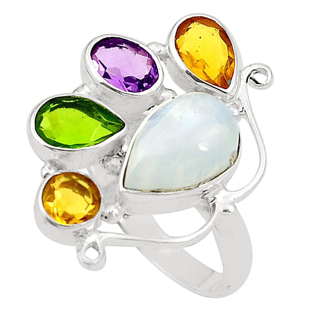 925 silver natural rainbow moonstone amethyst ring jewelry size 7.5 d24934