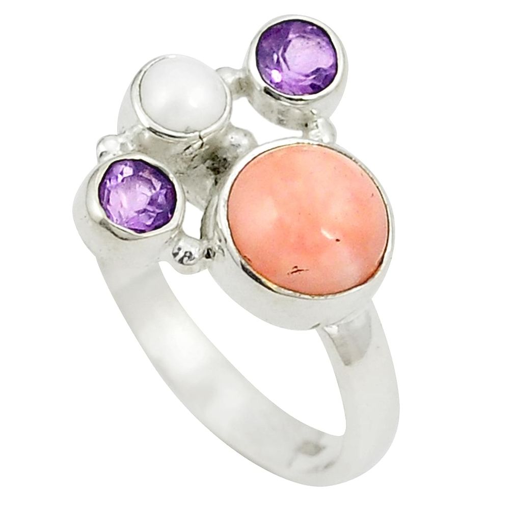 925 sterling silver natural pink opal purple amethyst ring size 6.5 d24951