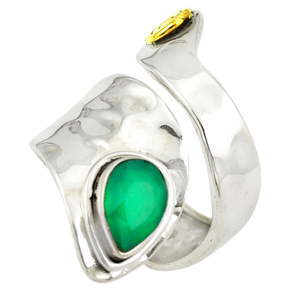 925 sterling silver natural green chalcedony ring jewelry size 6.5 d24956
