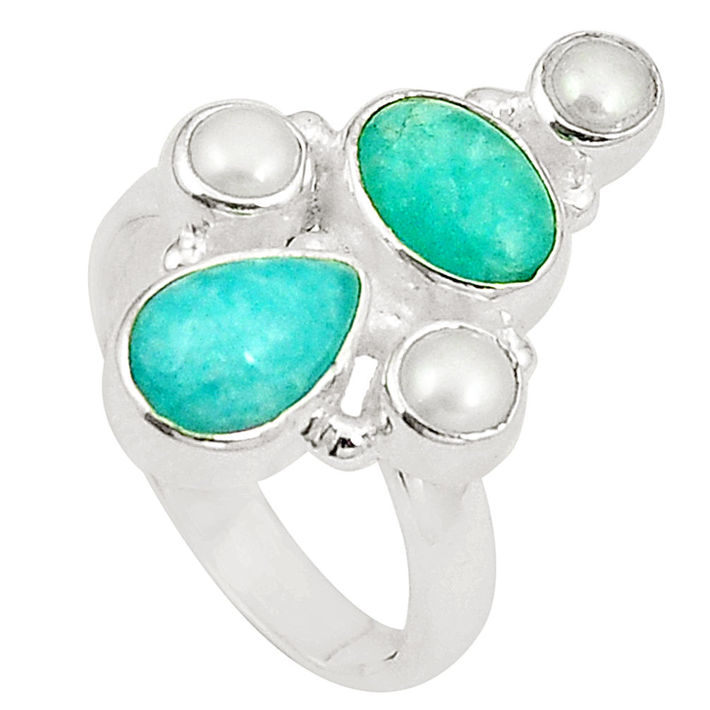 Natural green peruvian amazonite pearl 925 silver ring jewelry size 6.5 d24966