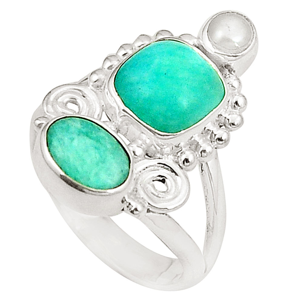 Natural green peruvian amazonite pearl 925 silver ring jewelry size 6 d24967
