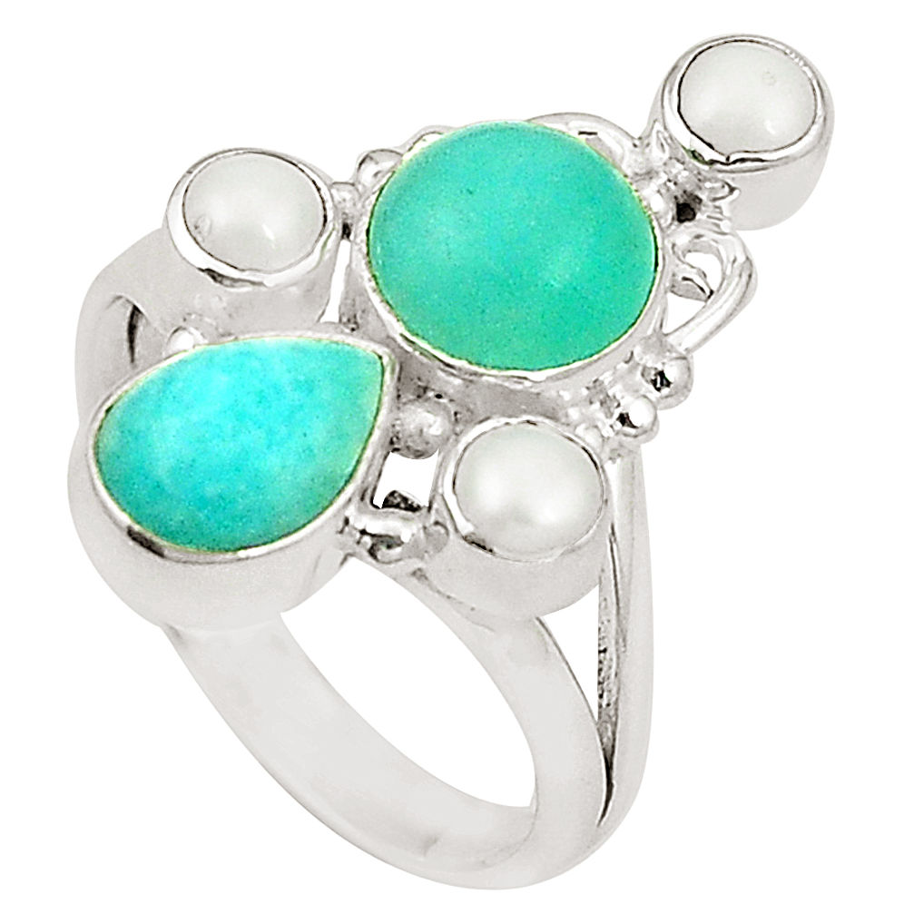 al green peruvian amazonite pearl ring jewelry size 8.5 d24968