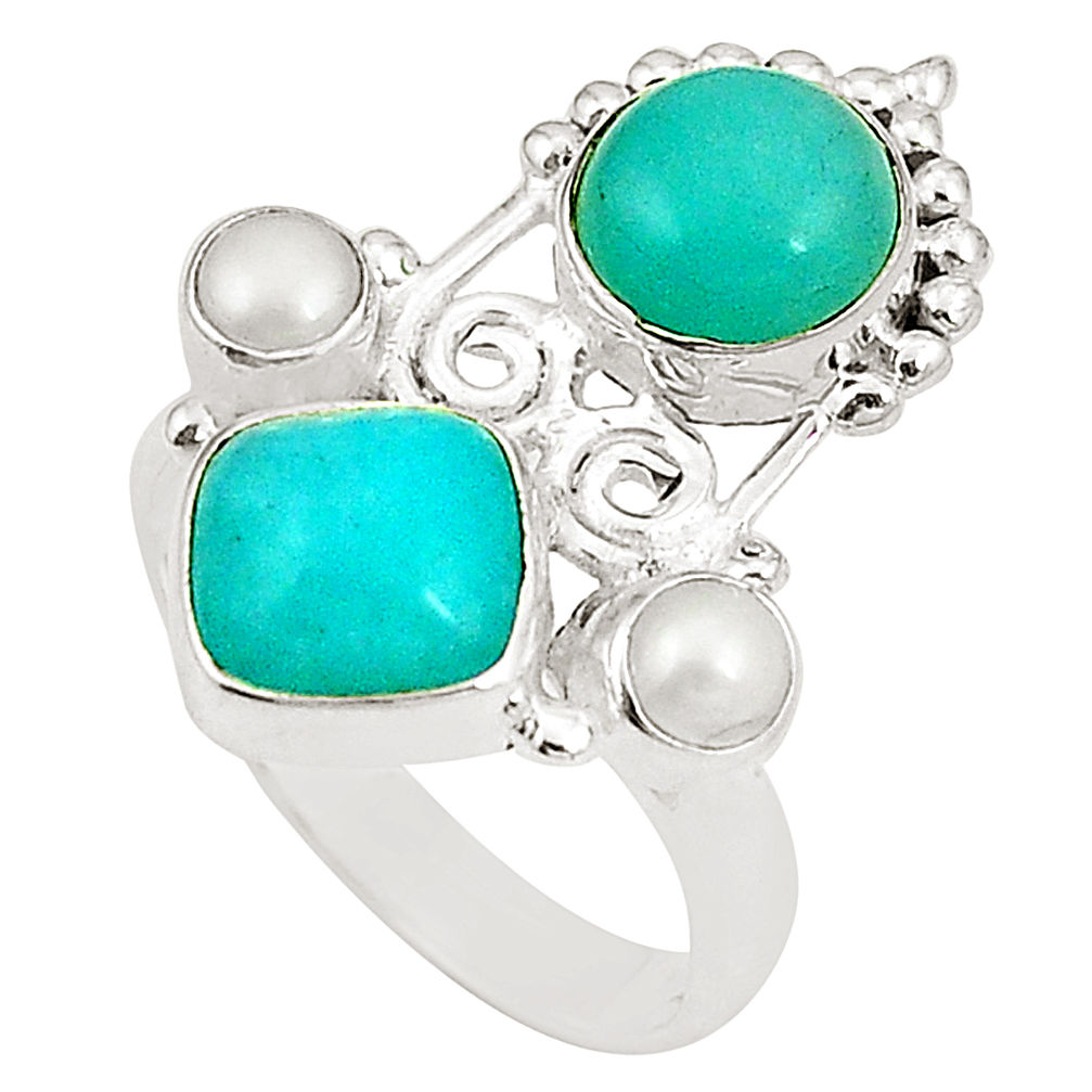 Natural green peruvian amazonite pearl 925 silver ring jewelry size 7.5 d24971