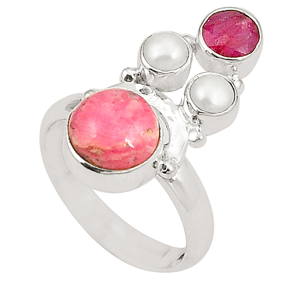 Natural pink rhodochrosite inca rose (argentina) 925 silver ring size 6 d24977