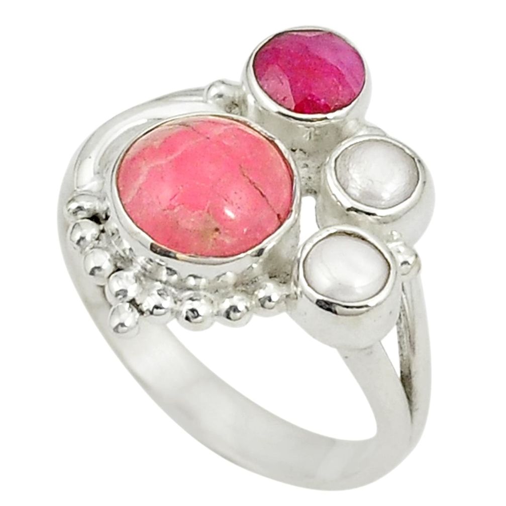 Natural pink rhodochrosite inca rose (argentina) 925 silver ring size 7.5 d24995