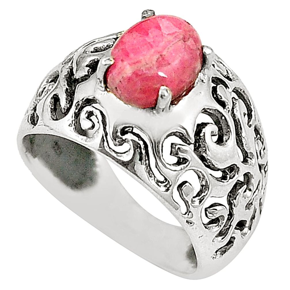 Natural pink rhodochrosite inca rose (argentina) 925 silver ring size 8 d25010