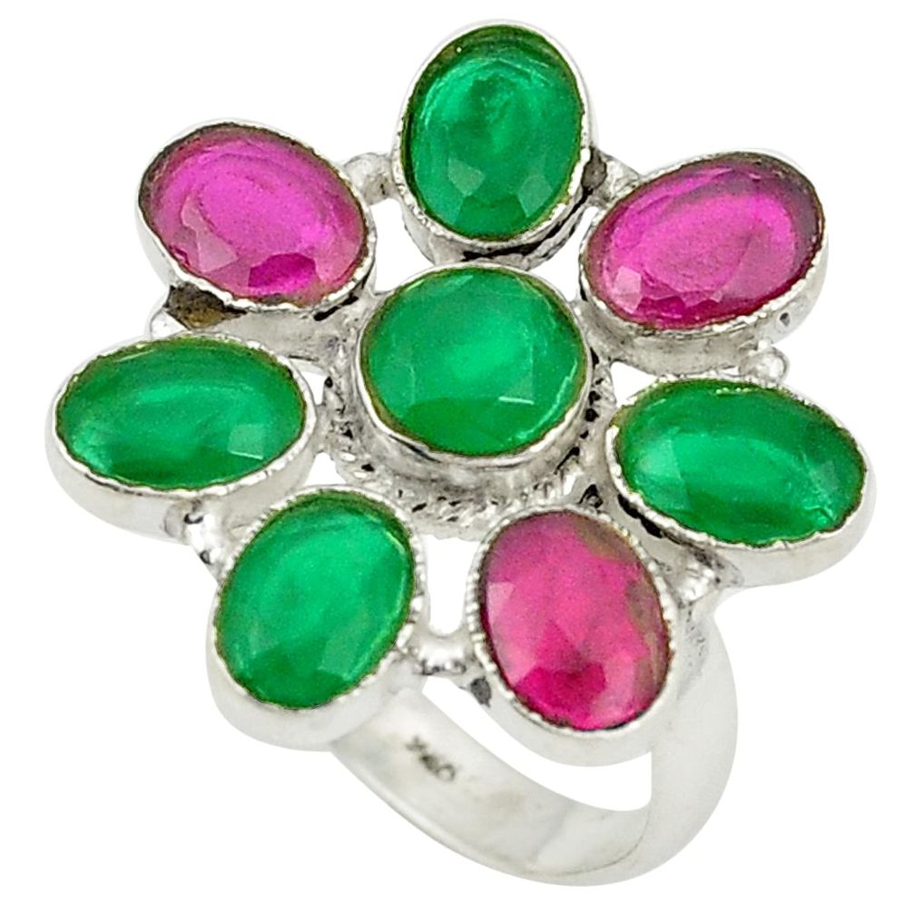 Red ruby green emerald quartz 925 sterling silver ring size 7 d25023