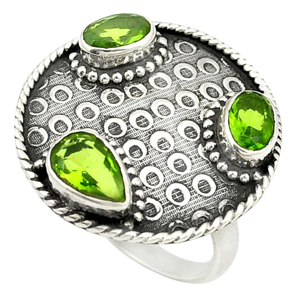 Green peridot quartz pear 925 sterling silver ring jewelry size 7 d25026