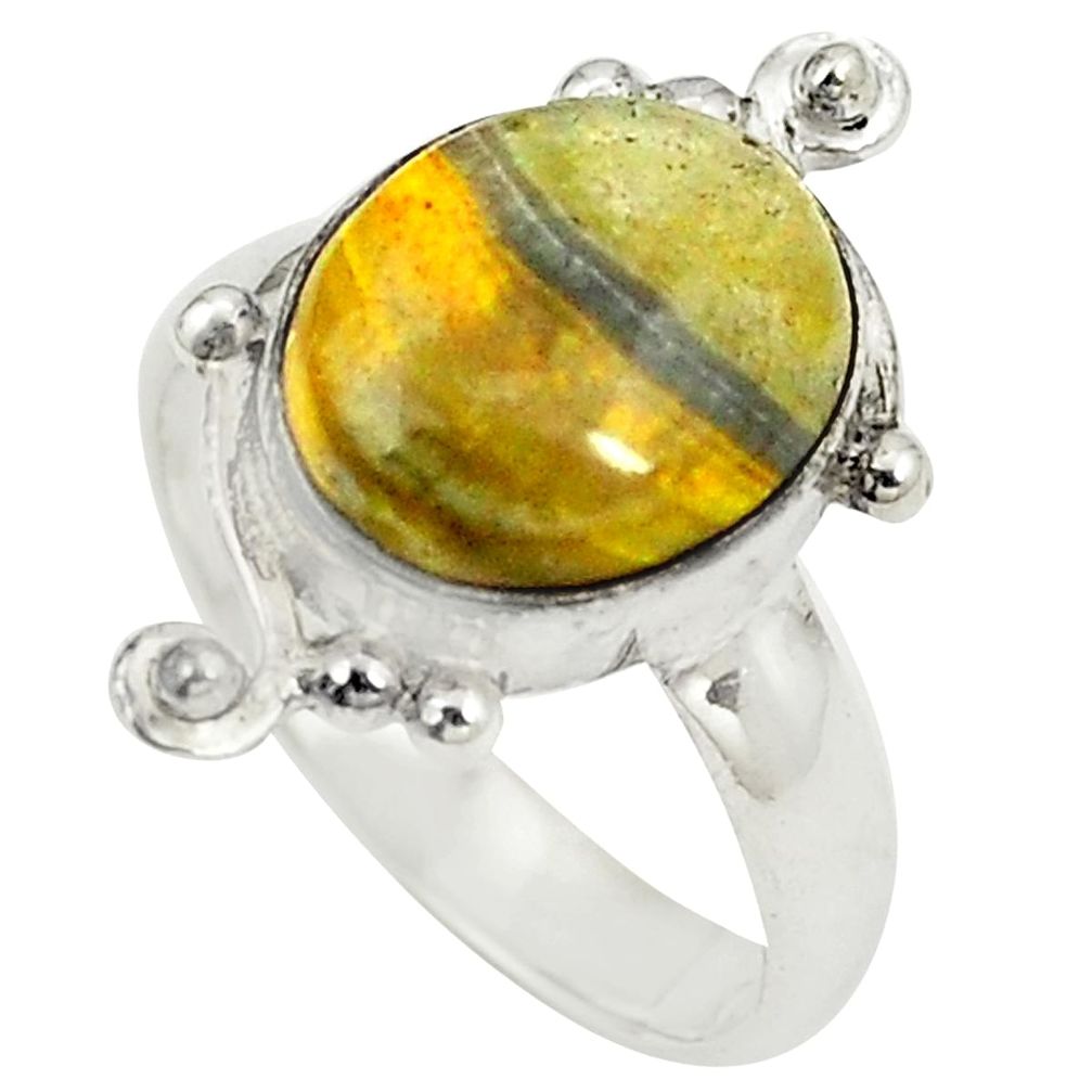 Natural yellow bumble bee australian jasper 925 silver ring size 6.5 d25030