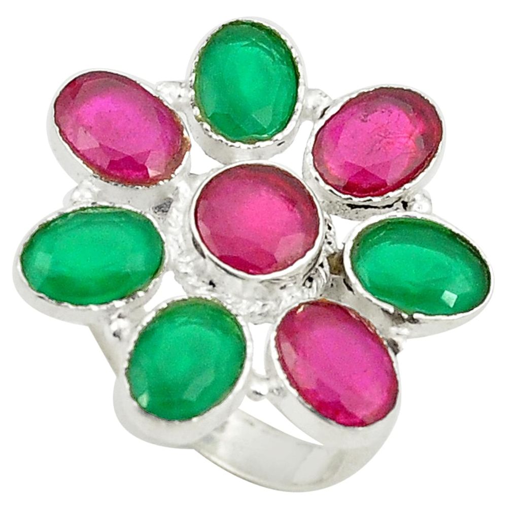 Red ruby green emerald quartz 925 sterling silver ring size 8 d25033