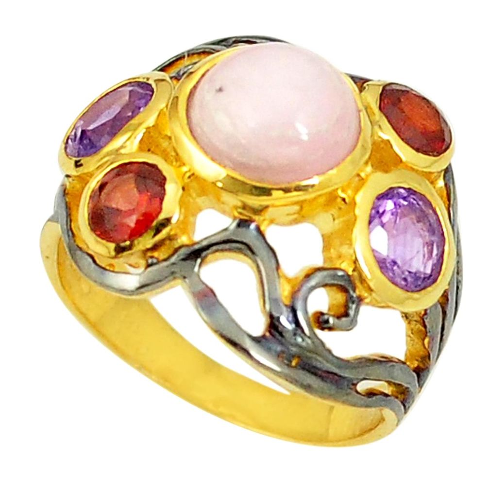 925 silver natural pink kunzite amethyst rhodium 14k gold ring size 7 d25794