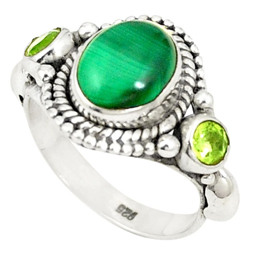Natural green malachite (pilot's stone) 925 silver ring size 7 d25810