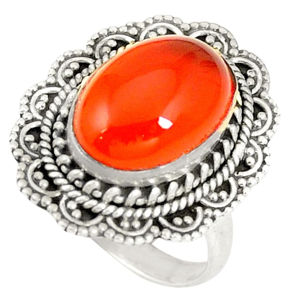 Natural orange cornelian (carnelian) 925 silver ring size 6.5 d25832