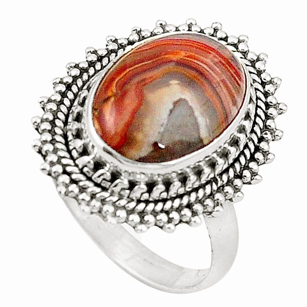 Natural multi color mexican laguna lace agate 925 silver ring size 7.5 d26002