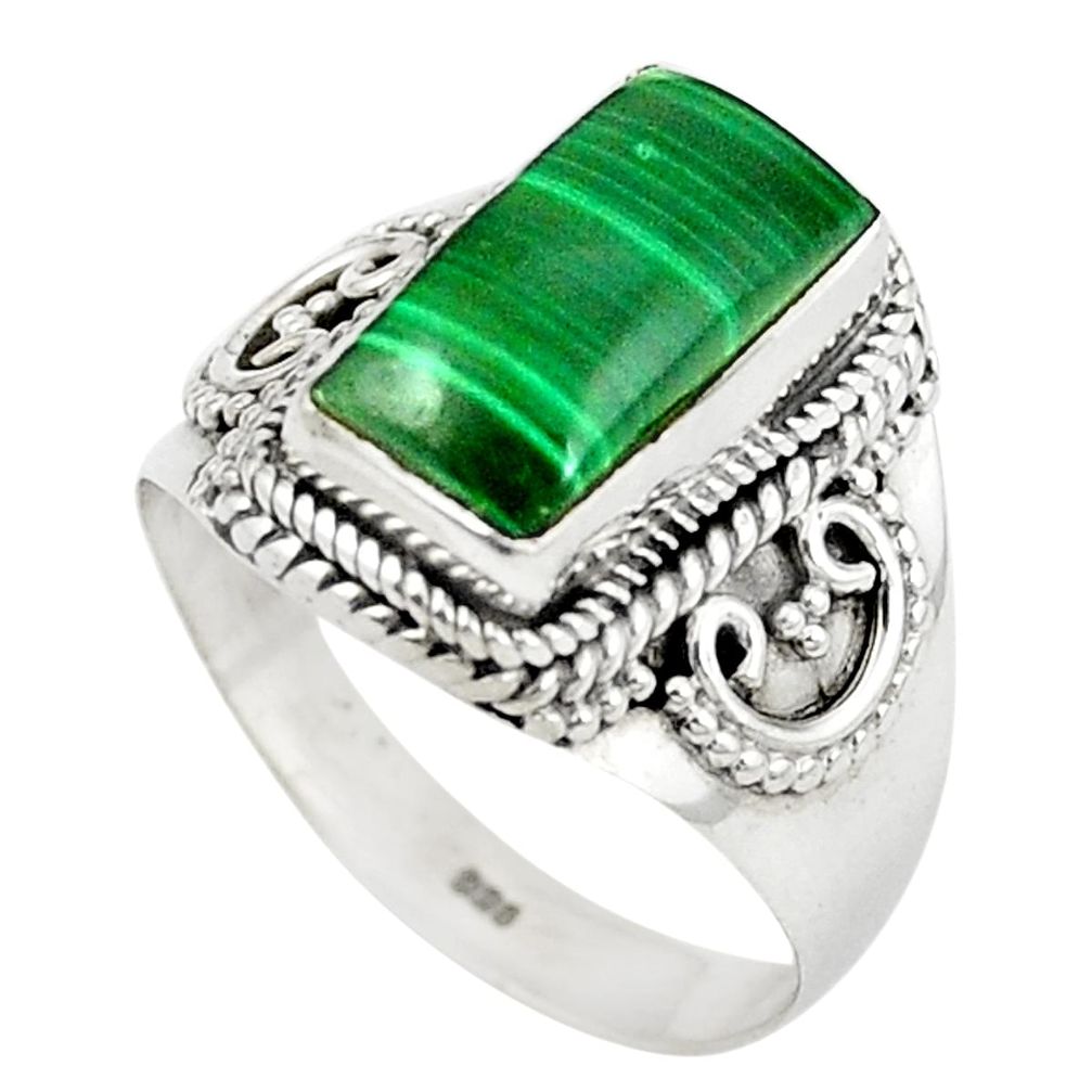 Natural green malachite (pilot's stone) 925 silver ring jewelry size 7 d26024