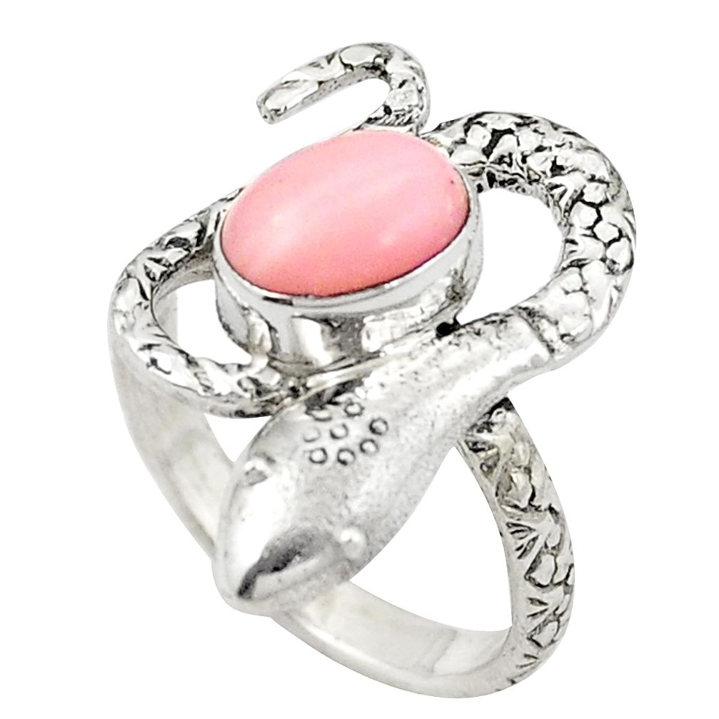 Natural pink opal 925 sterling silver snake ring jewelry size 6.5 d26034