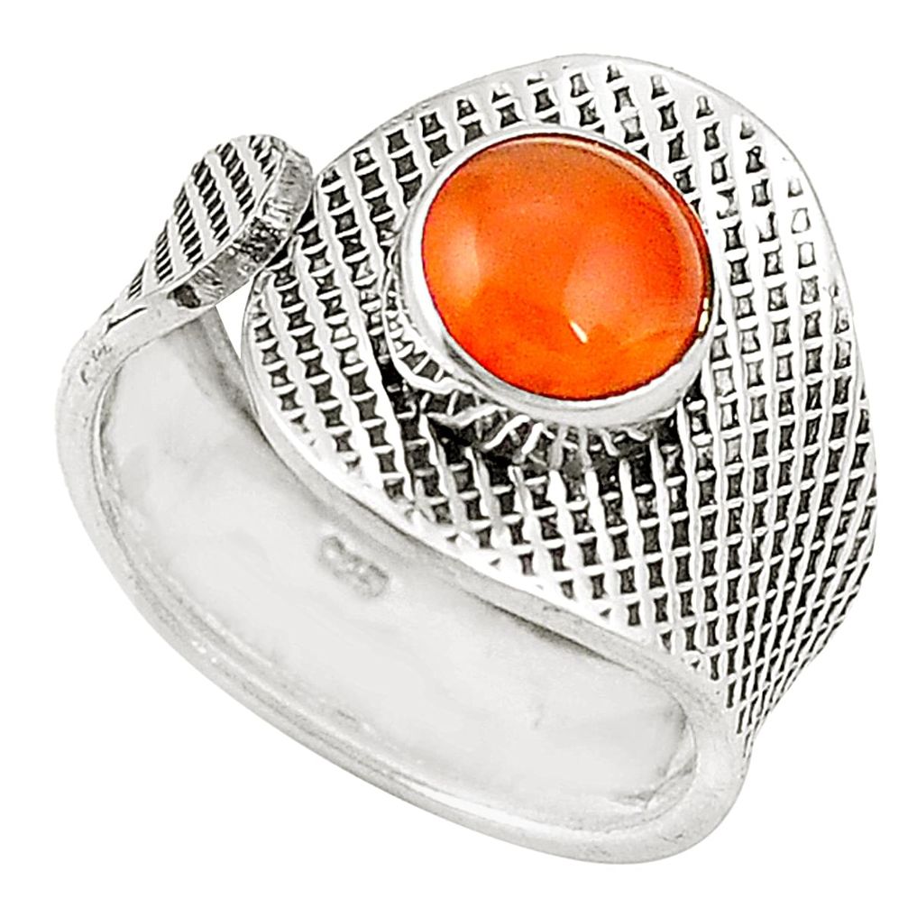 Natural orange cornelian (carnelian) 925 silver adjustable ring size 7 d26045