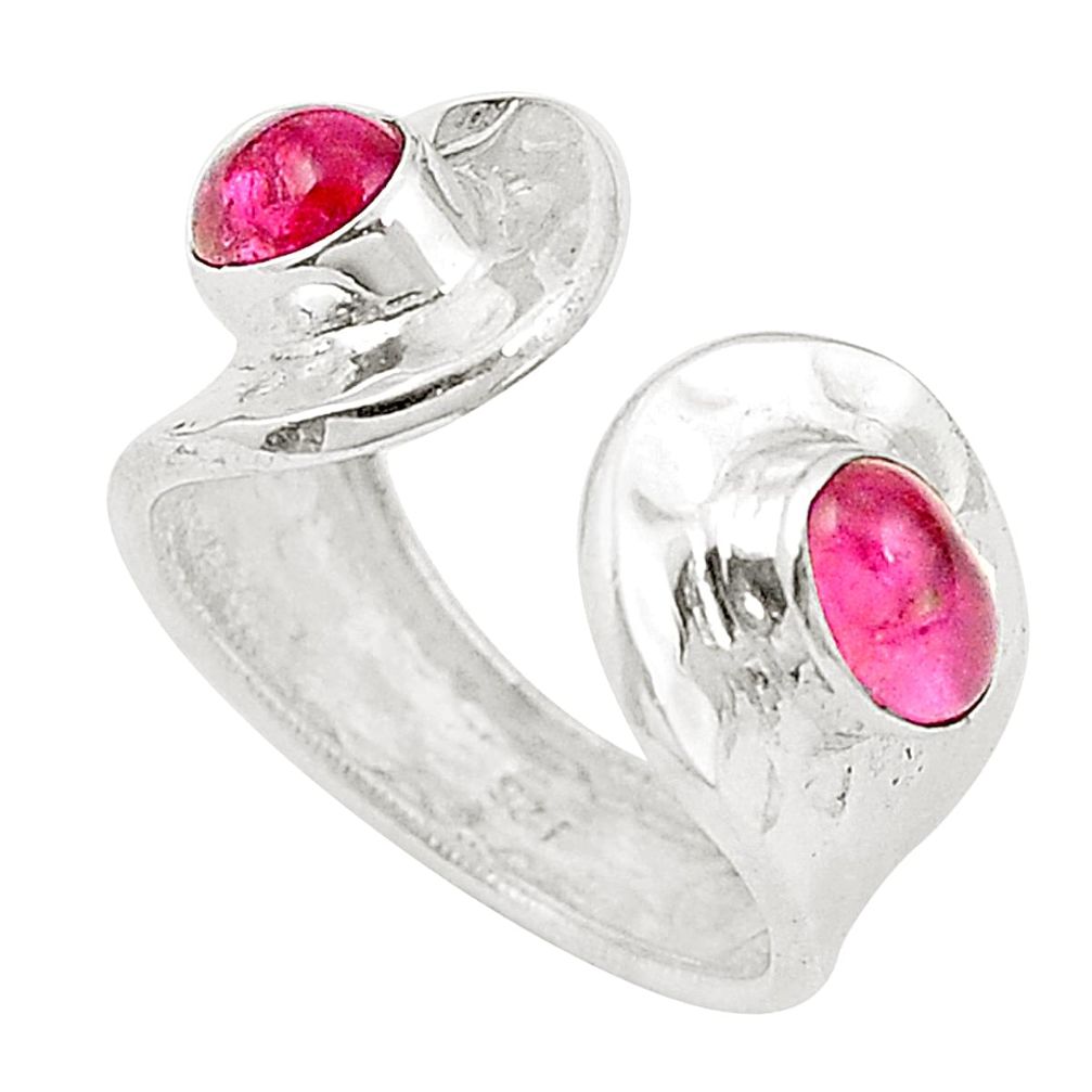 Natural pink tourmaline 925 silver adjustable ring jewelry size 7.5 d26047