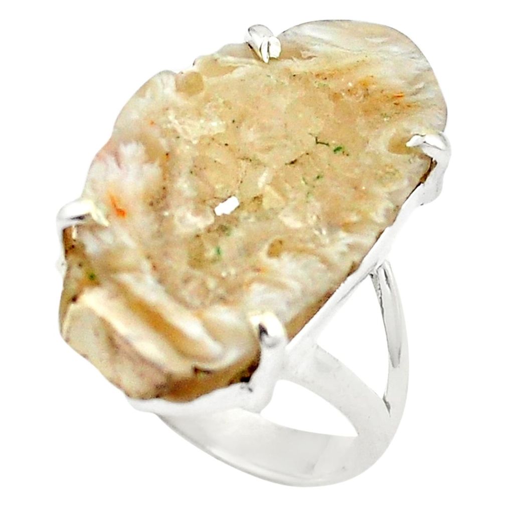 Natural white botswana druzy agate 925 silver ring jewelry size 8.5 d26370