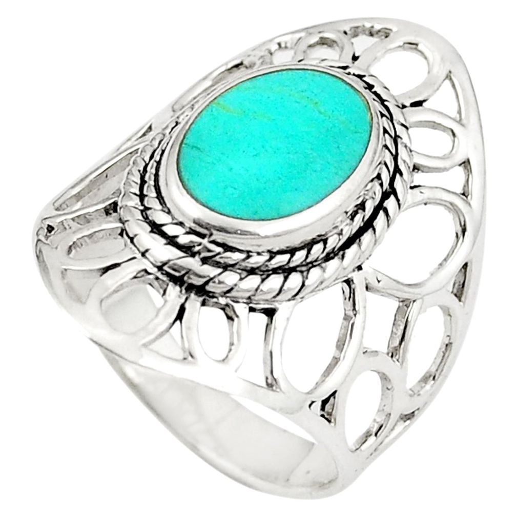 Fine green turquoise enamel 925 sterling silver ring size 7.5 d26373