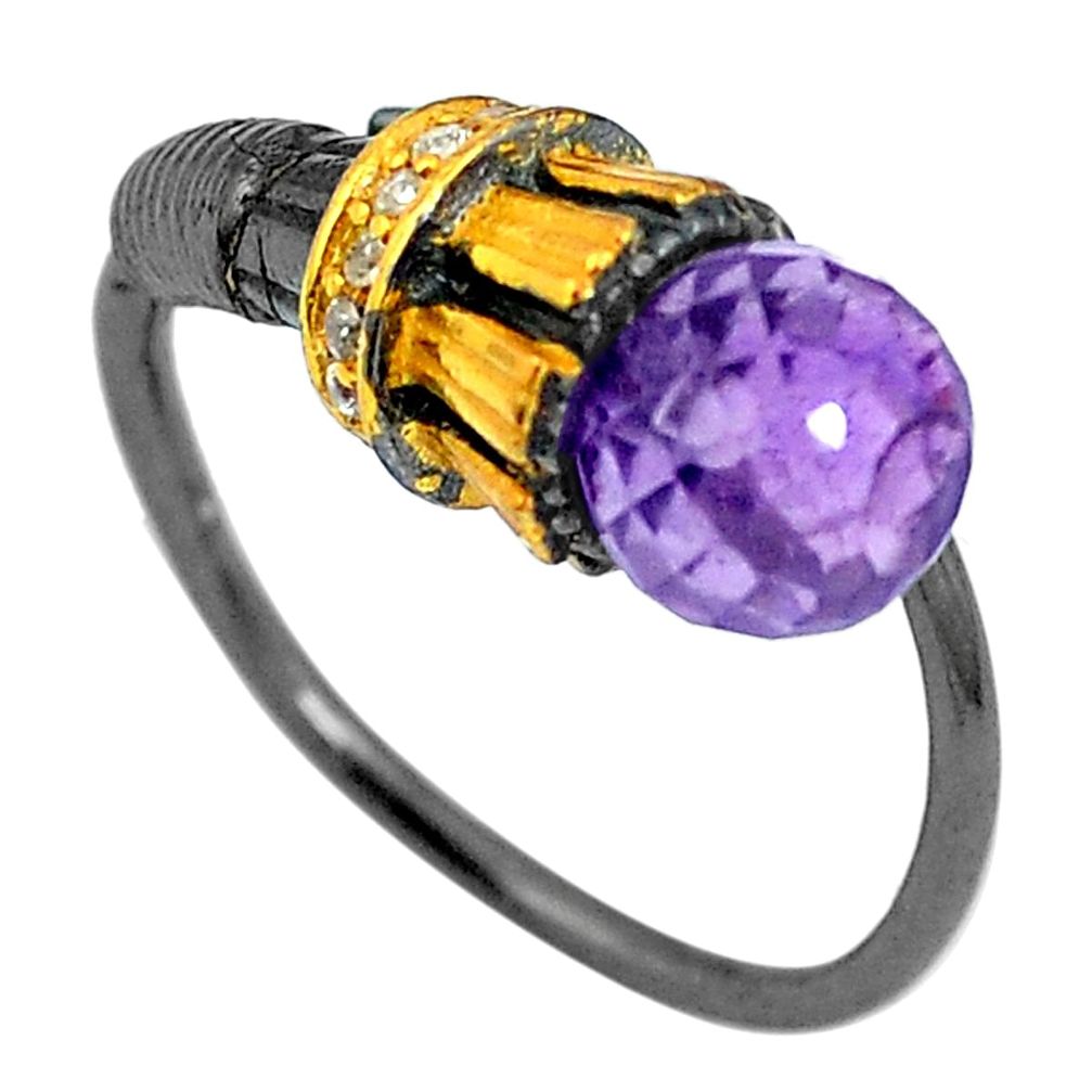 Natural purple amethyst topaz 925 silver adjustable ring size 8 d26554