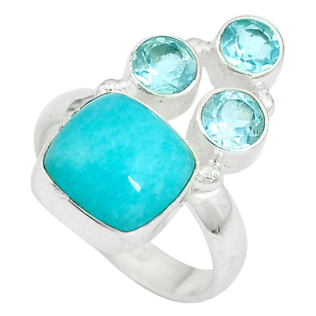 Natural green amazonite (hope stone) topaz 925 silver ring size d27141