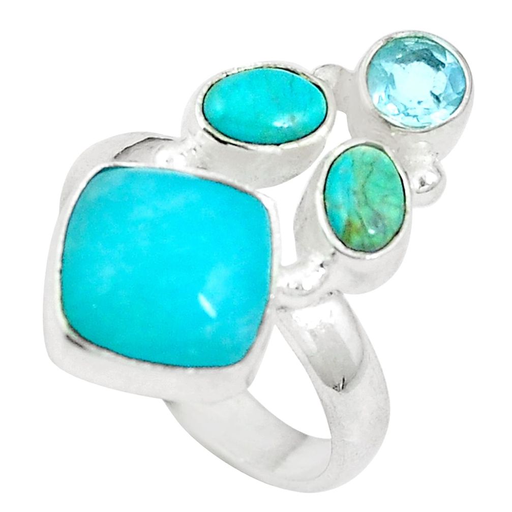 925 silver natural green amazonite (hope stone) topaz ring size 7.5 d27144