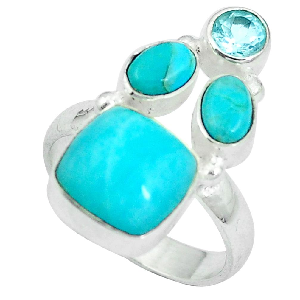 Natural green amazonite (hope stone) topaz 925 silver ring size 7 d27146