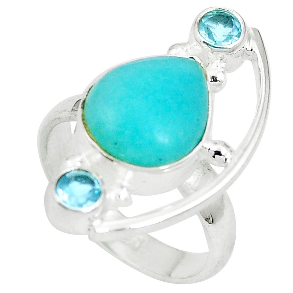 Natural green amazonite (hope stone) topaz 925 silver ring size 7 d27147