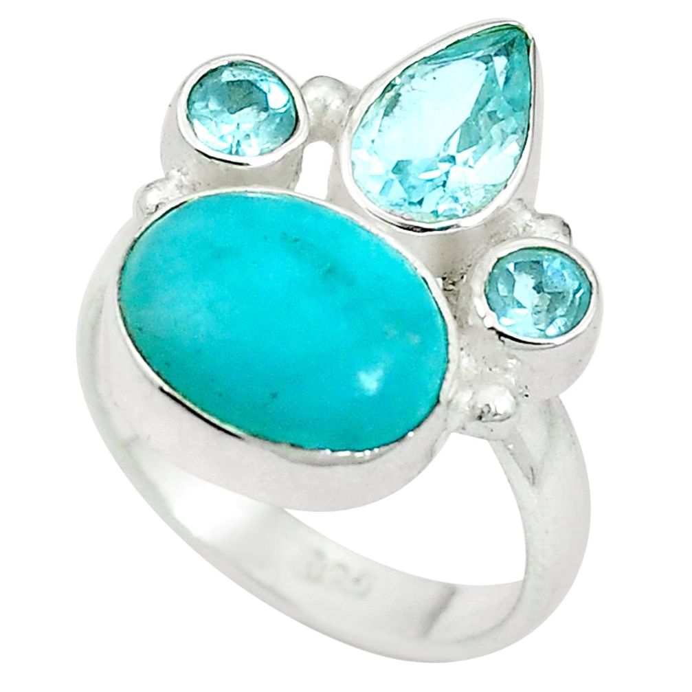 Natural green amazonite (hope stone) topaz 925 silver ring size 8 d27148