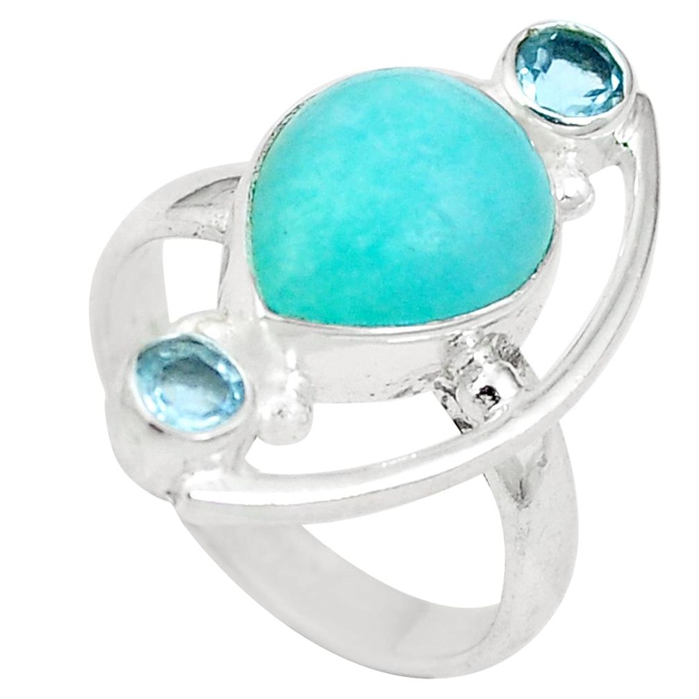 Natural green amazonite (hope stone) topaz 925 silver ring size 8 d27150