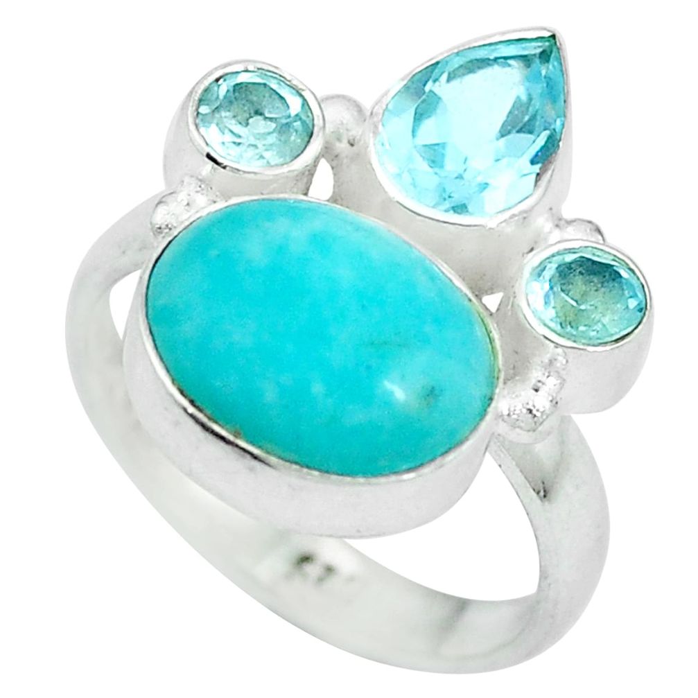 Natural green amazonite (hope stone) topaz 925 silver ring size 8 d27153