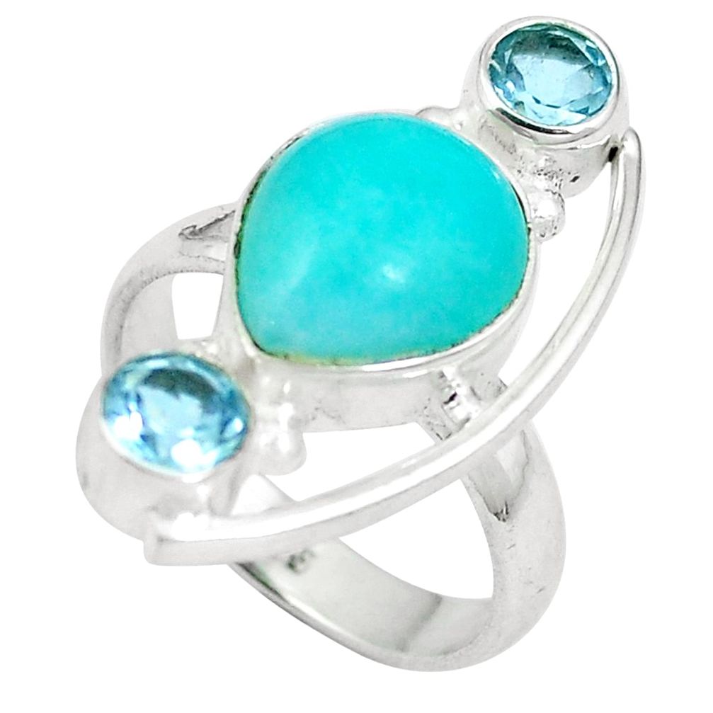 Natural green amazonite (hope stone) topaz 925 silver ring size 7 d27156