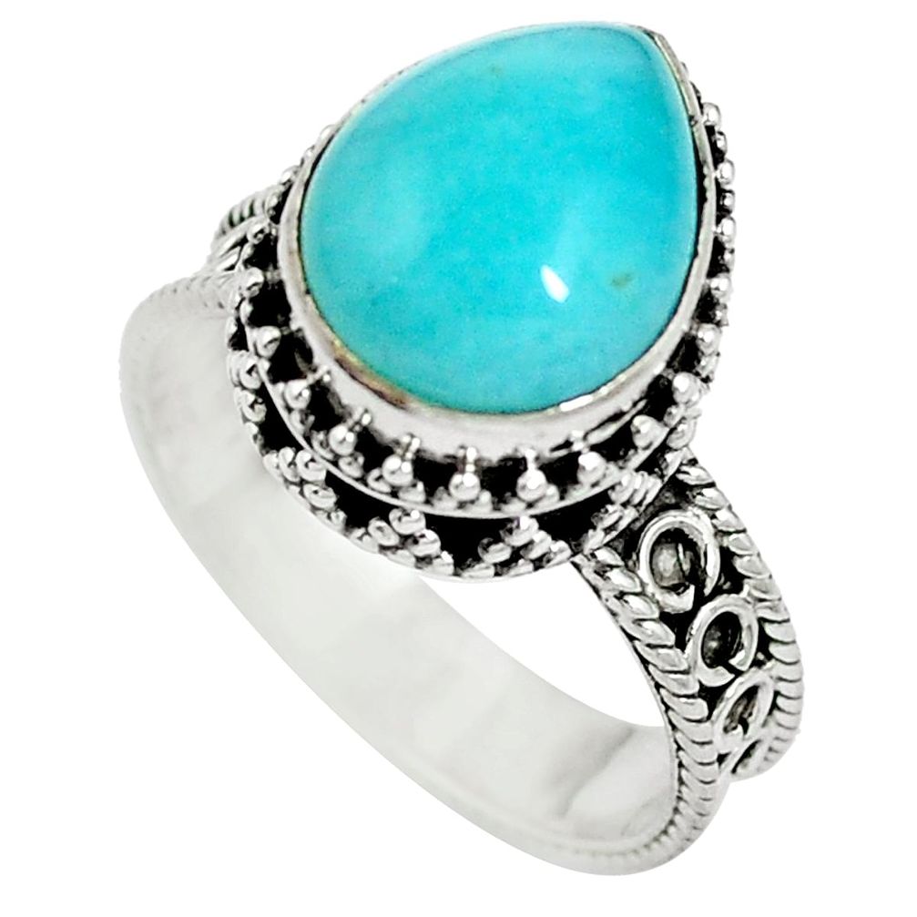 Natural green amazonite (hope stone) 925 silver ring size 8.5 d27158