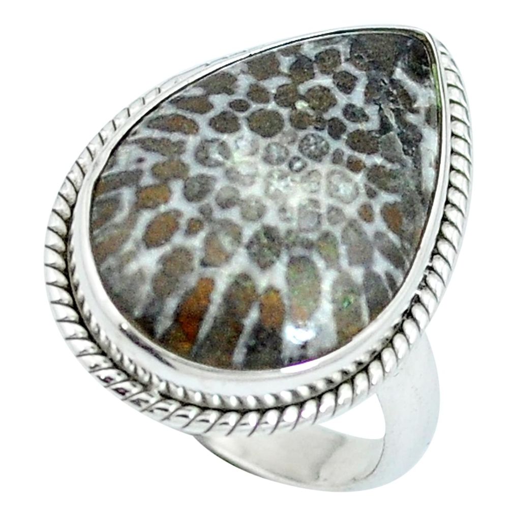 Natural black stingray coral from alaska 925 silver ring size 6.5 d27182