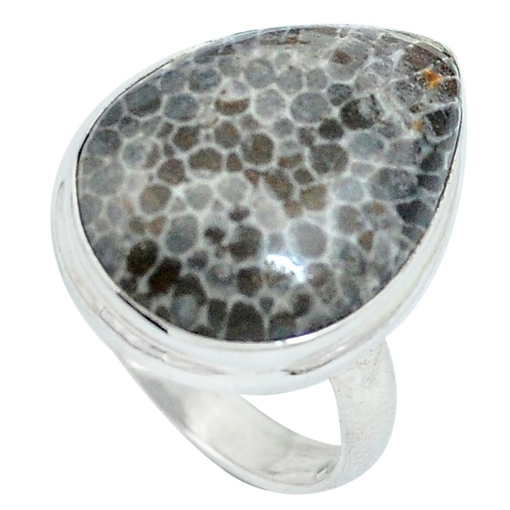 925 silver natural black stingray coral from alaska pear ring size 7 d27183