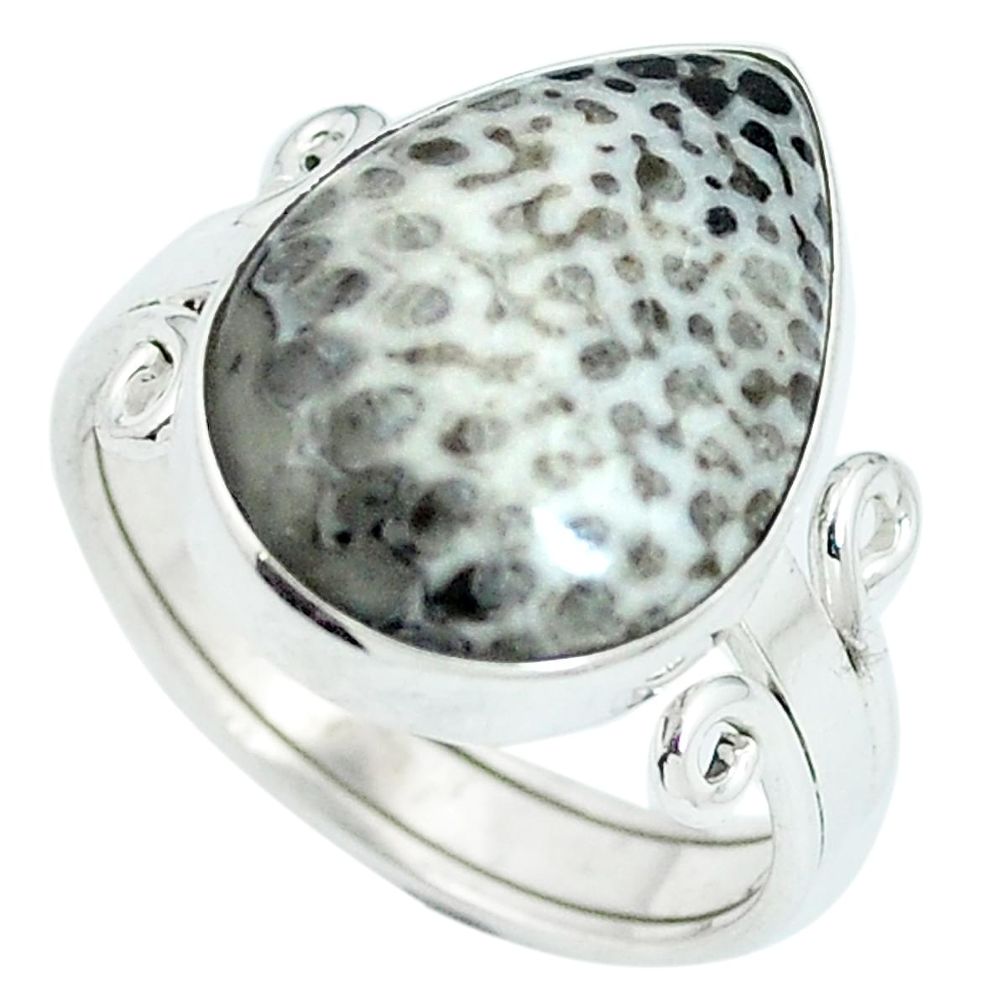 925 silver natural black stingray coral from alaska pear ring size 8.5 d27199