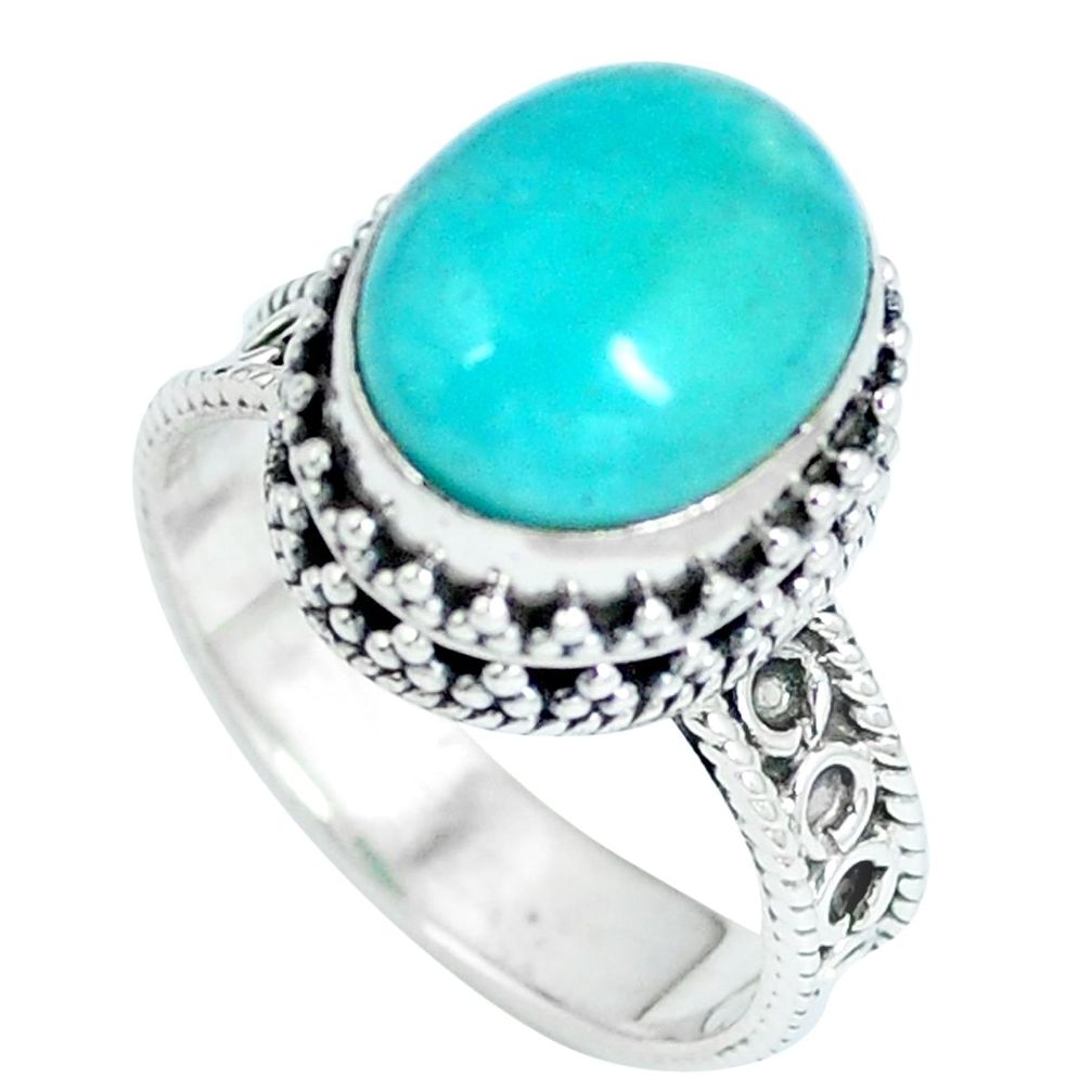 Natural green peruvian amazonite 925 sterling silver ring size 7 d27202