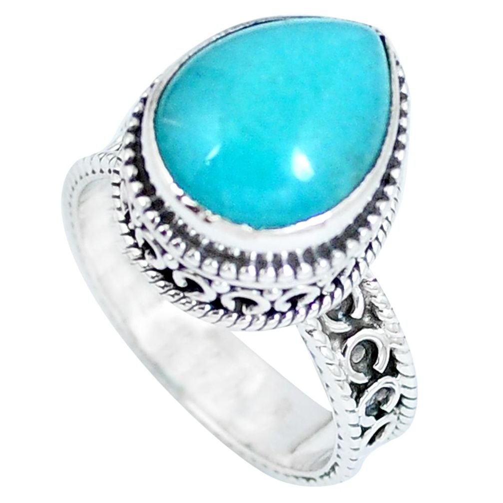 Fine green peruvian amazonite 925 sterling silver ring size 6.5 d27204