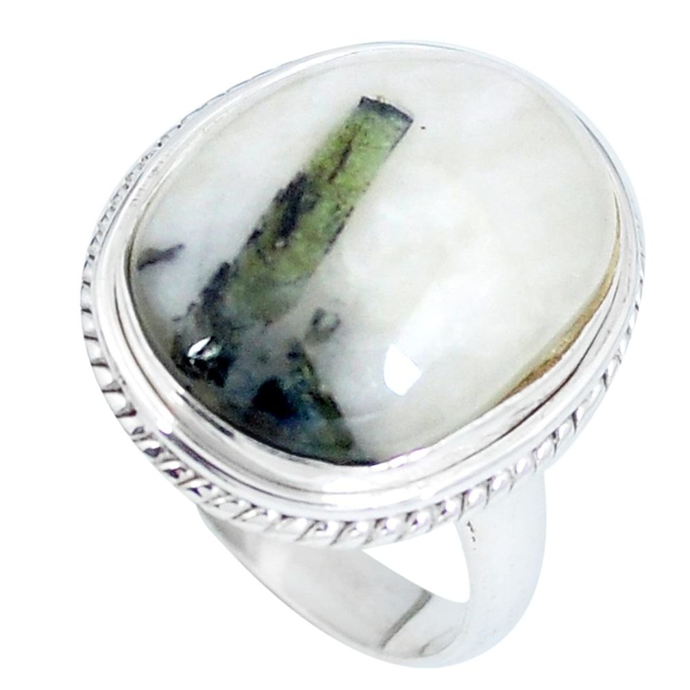 925 sterling silver natural green tourmaline in quartz ring size 8.5 d27205