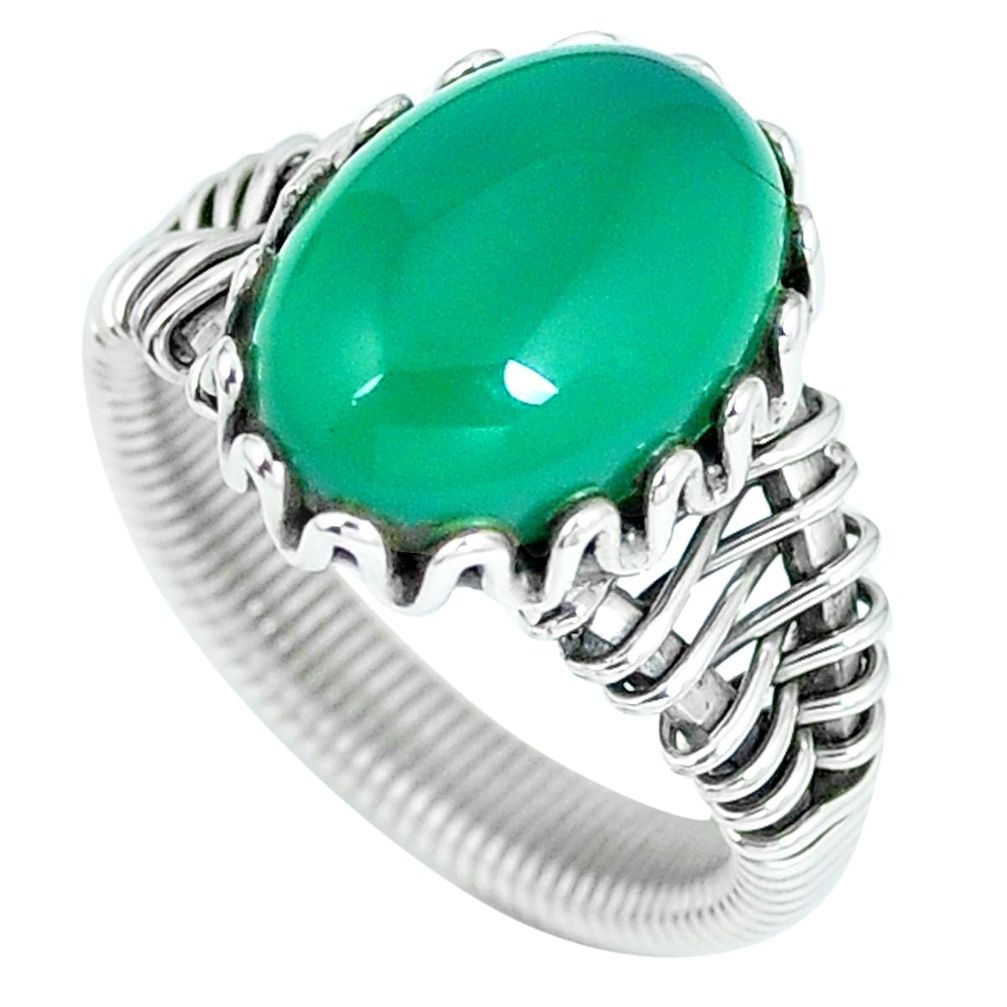 Natural green chalcedony 925 sterling silver ring size 6.5 d27210