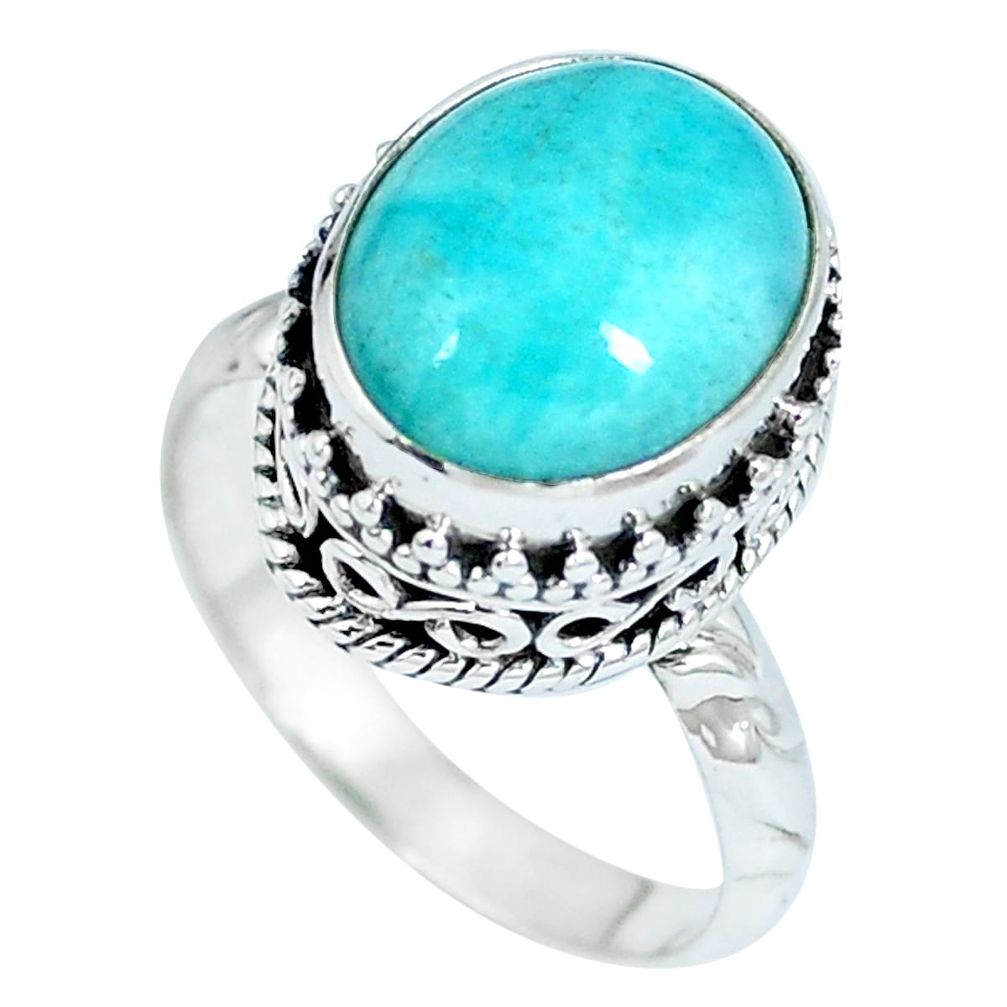 Natural green peruvian amazonite 925 sterling silver ring size 7 d27222