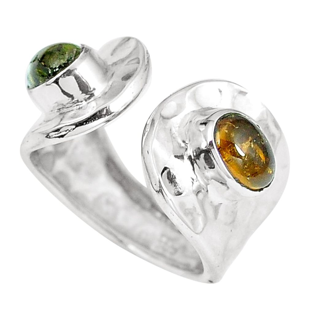 Natural green tourmaline 925 silver adjustable ring jewelry size 5.5 d27225