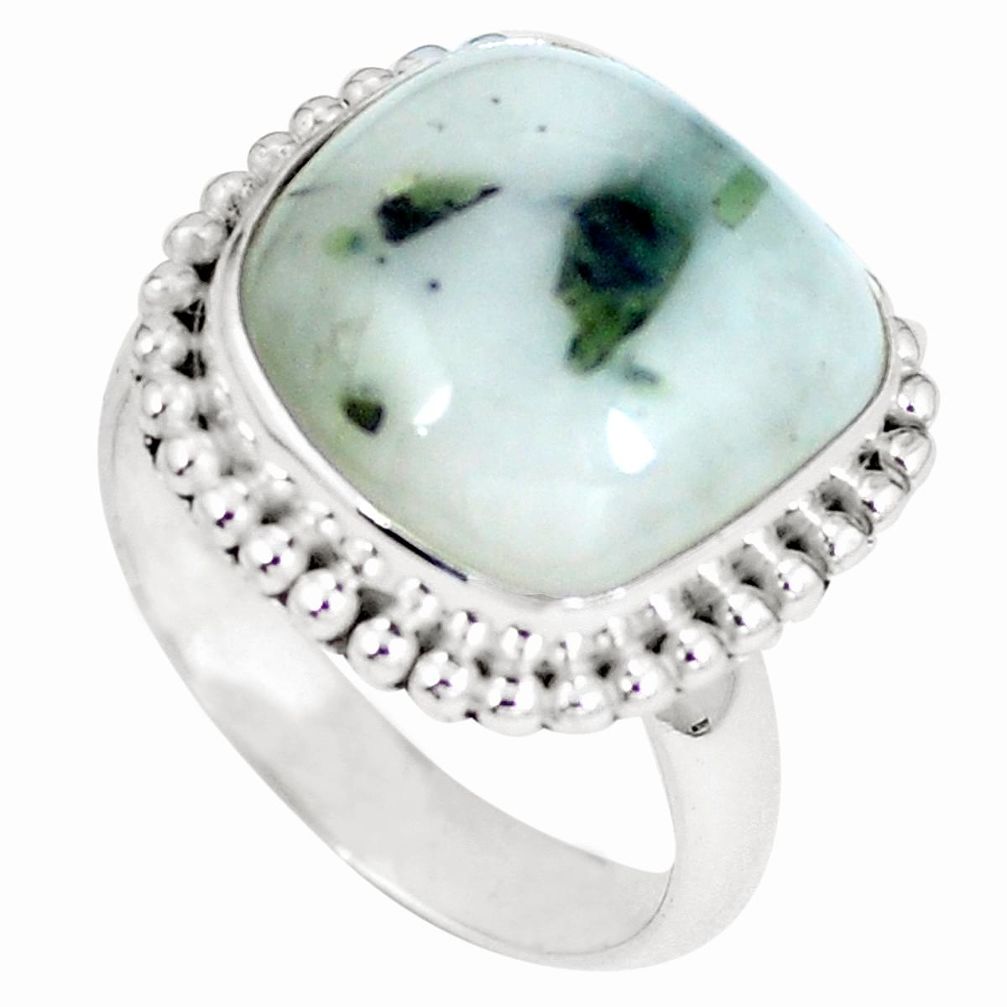 Natural green tourmaline in quartz 925 silver ring size 8.5 d27227