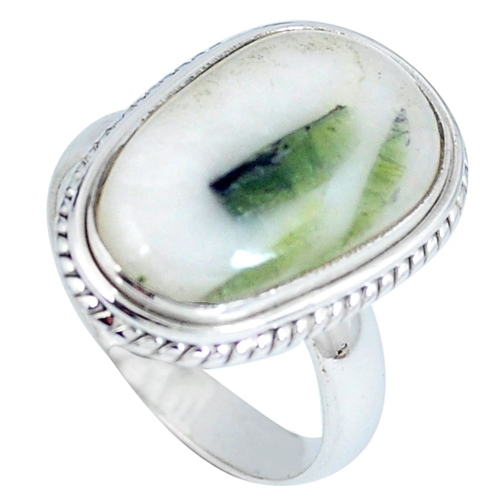 Natural green tourmaline in quartz 925 silver ring jewelry size 8.5 d27228