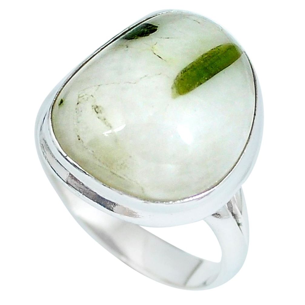 Natural green tourmaline in quartz 925 silver ring size 9.5 d27234