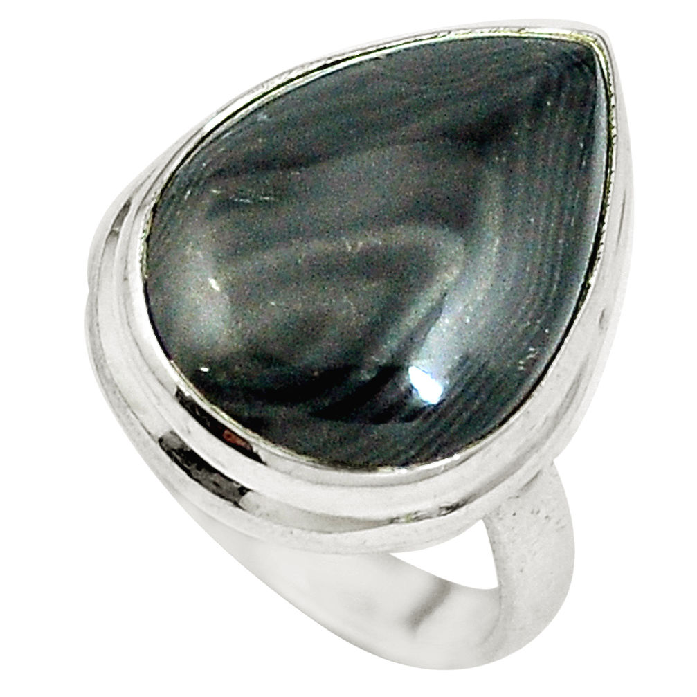 Natural black psilomelane (crown of silver) 925 silver ring size 6 d27247