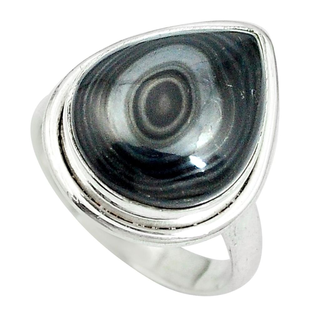 Natural black psilomelane (crown of silver) 925 silver ring size 7.5 d27249