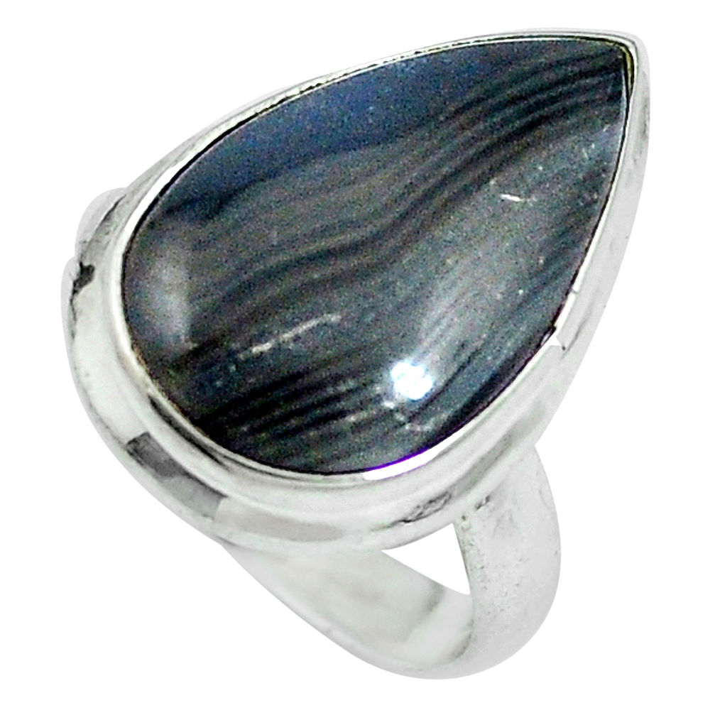 Natural black psilomelane (crown of silver) 925 silver ring size 6 d27253